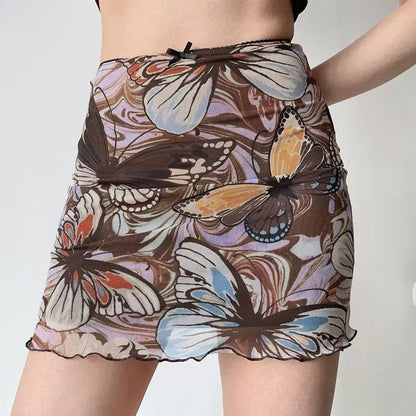 Elegante minirok in Koreaanse stijl met vlinderprint