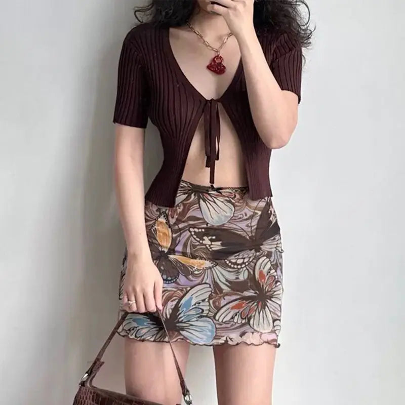 Elegante minirok in Koreaanse stijl met vlinderprint