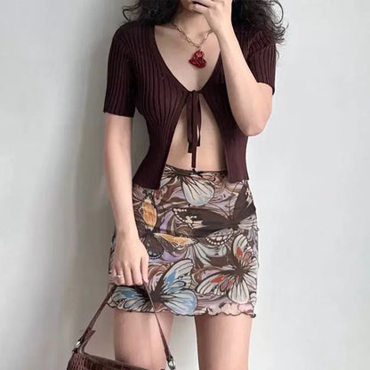 Elegante minirok in Koreaanse stijl met vlinderprint
