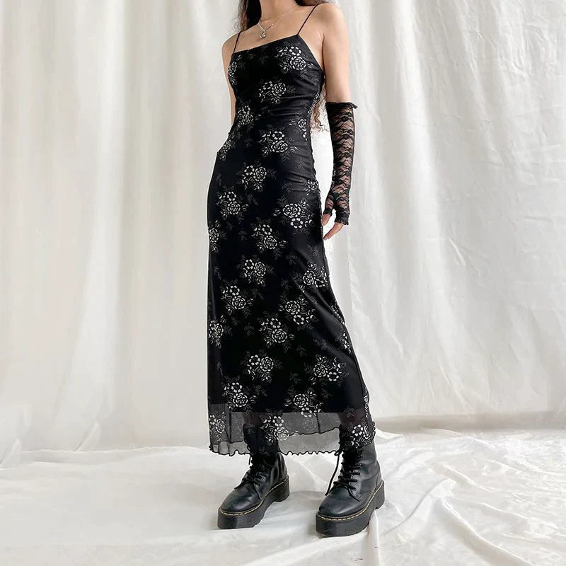 Vintage gebloemde kanten jurk met transparante overlay