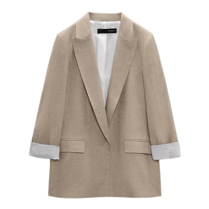 Multicolour open blazer voor dames met bedrukte mouwen, revers en geen knopen