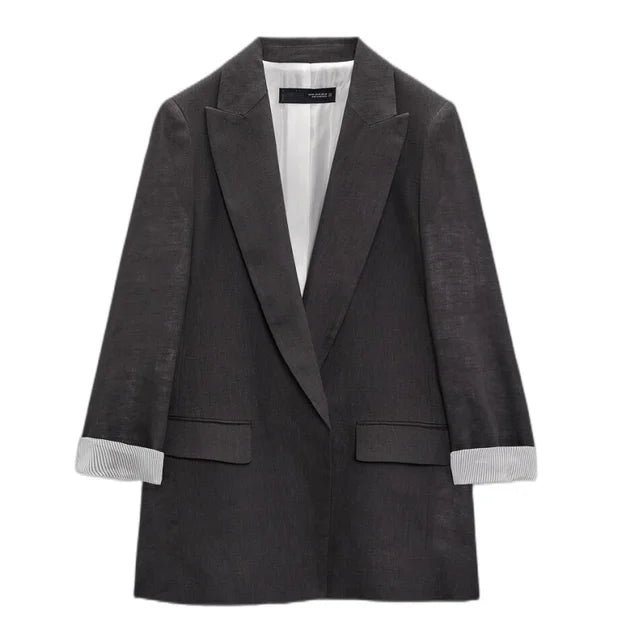 Multicolour open blazer voor dames met bedrukte mouwen, revers en geen knopen