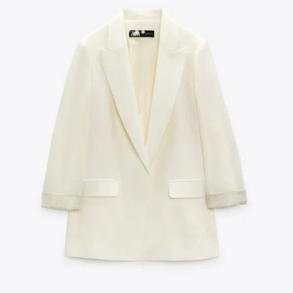 Multicolour open blazer voor dames met bedrukte mouwen, revers en geen knopen