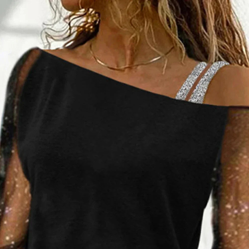 Oversized T-shirt met lange mouwen van kant en mesh