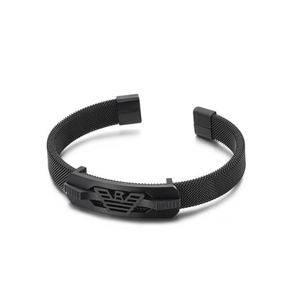 Tweekleurige mesh armband met geometrische plaat