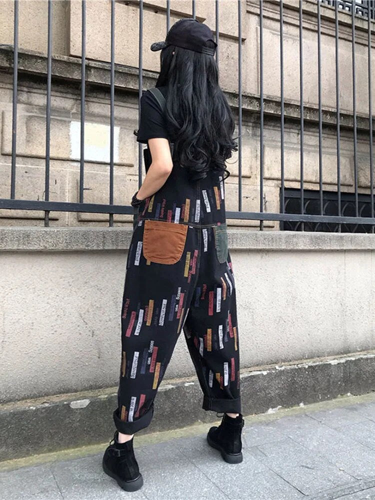 Dames-jumpsuit met patchwork in verschillende kleuren denim