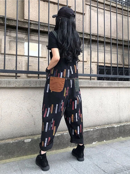 Dames-jumpsuit met patchwork in verschillende kleuren denim