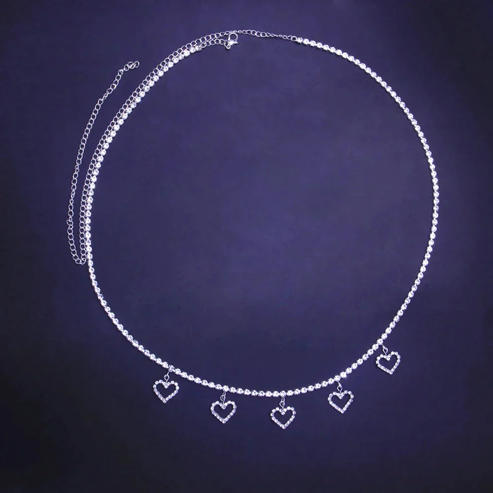 Fonkelende buikketting met hart hangers in zilver