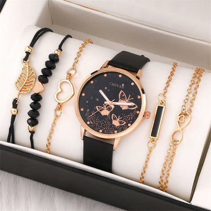 Stoute Complete Set: Set van 6 dames horloges Dames Fashion Butterfly Watch Nieuwe eenvoudige casual dames analoge polshorloge armband geschenk zonder doos