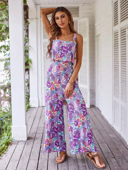 Gebloemde jumpsuit met wijde pijpen