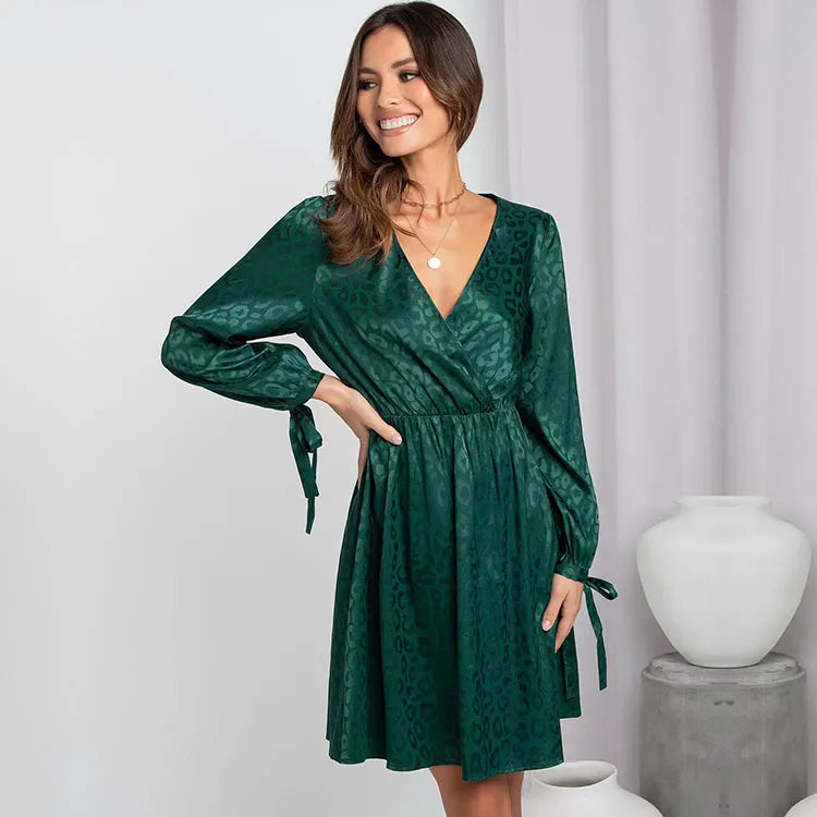 Jacquard wikkeljurk met lange mouwen