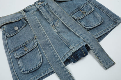 Veelzijdige denim rok met meerdere zakken