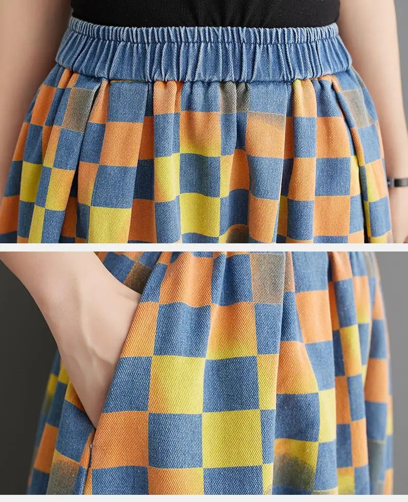 Gebloemde denim rok met retroprint