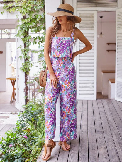 Gebloemde jumpsuit met wijde pijpen