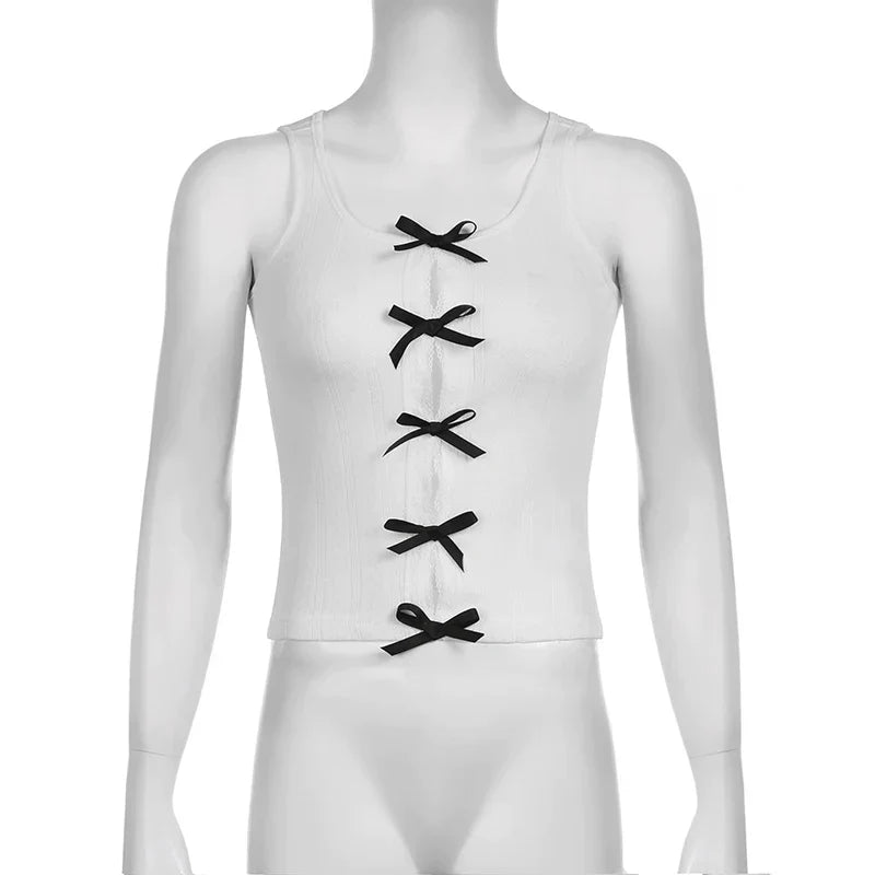 Geribbelde tanktop met veterdetails