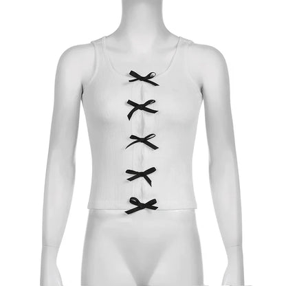 Geribbelde tanktop met veterdetails