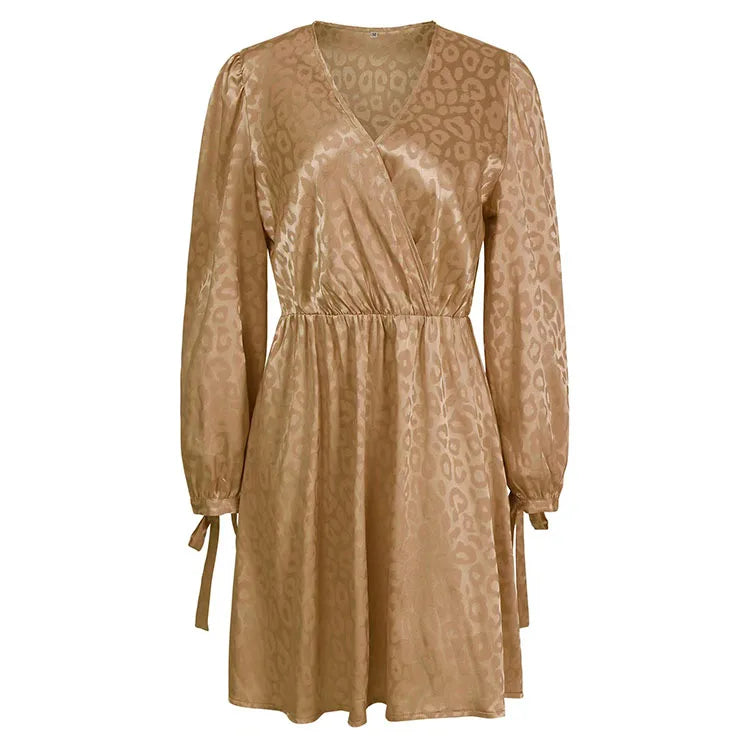 Jacquard wikkeljurk met lange mouwen