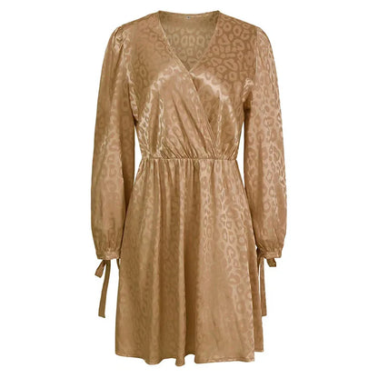 Jacquard wikkeljurk met lange mouwen