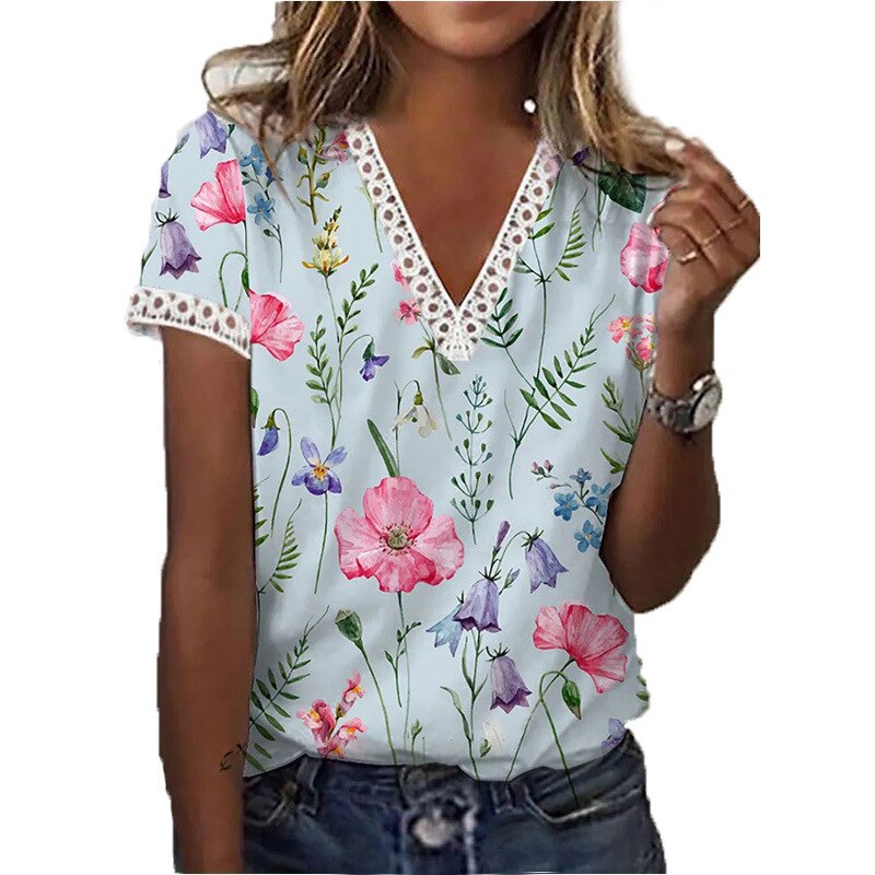 Top met kanten detail en bloemenprint