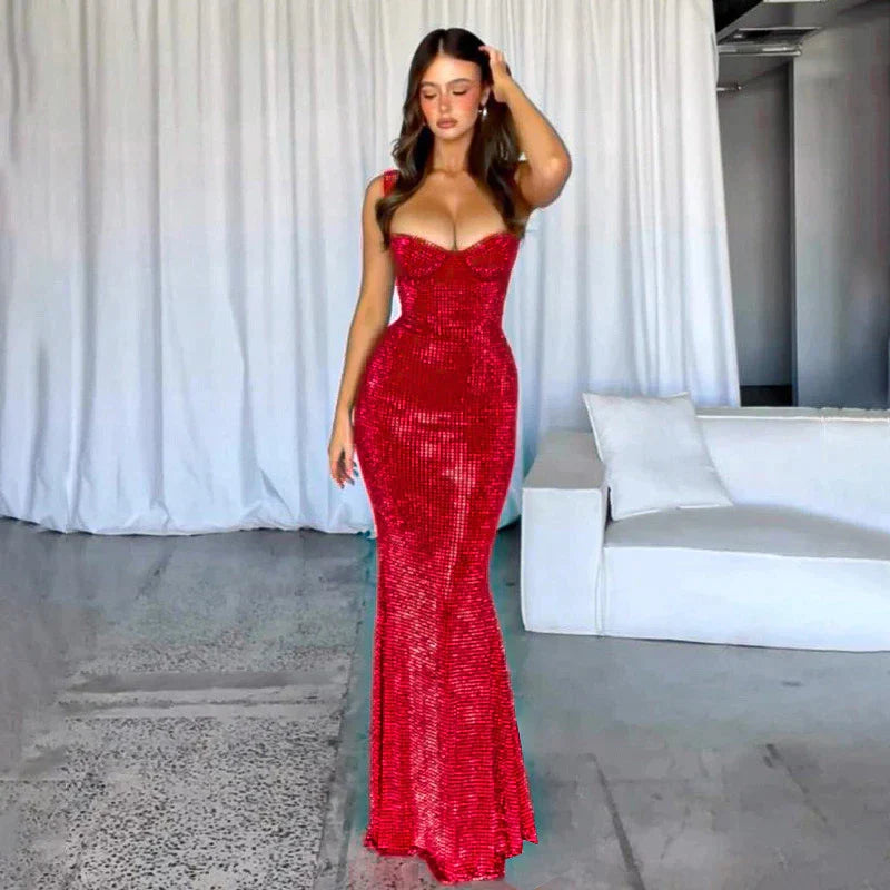 Glamoureuze avondjurk met paillettenversiering