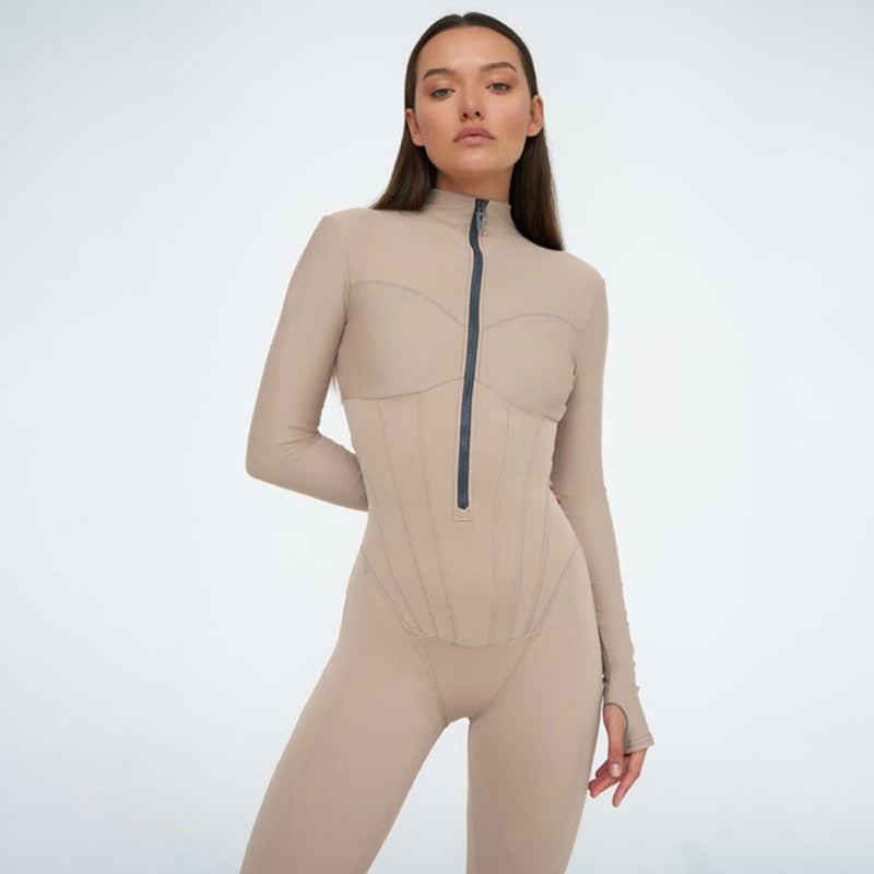 Catsuit met hoge hals en ritssluiting