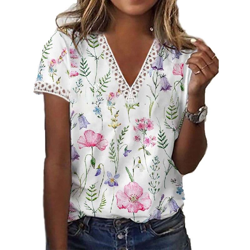 Top met kanten detail en bloemenprint