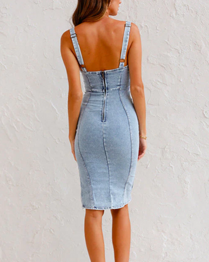 Stretch denim jurk met split