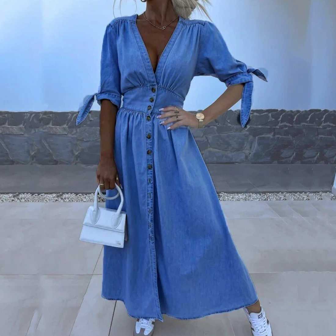 Vintage denim maxi jurk