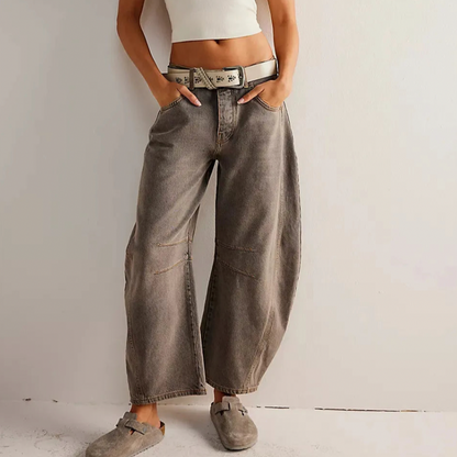 Gebruiksjeans met hoge taille en wijde pijpen
