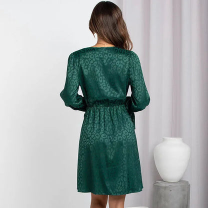 Jacquard wikkeljurk met lange mouwen