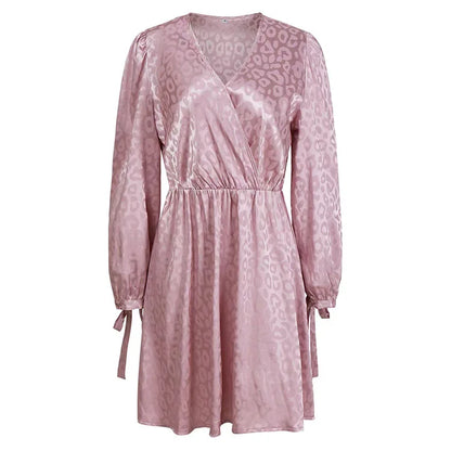 Jacquard wikkeljurk met lange mouwen