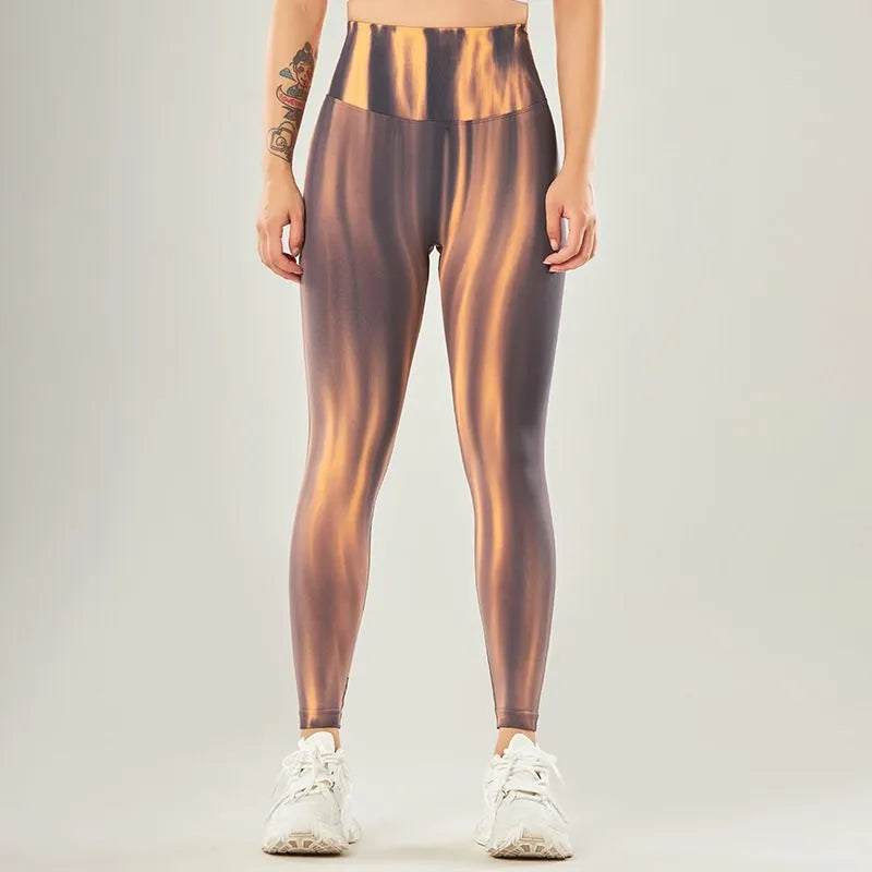 Performance legging met hoge taille en naadloos golfpatroon