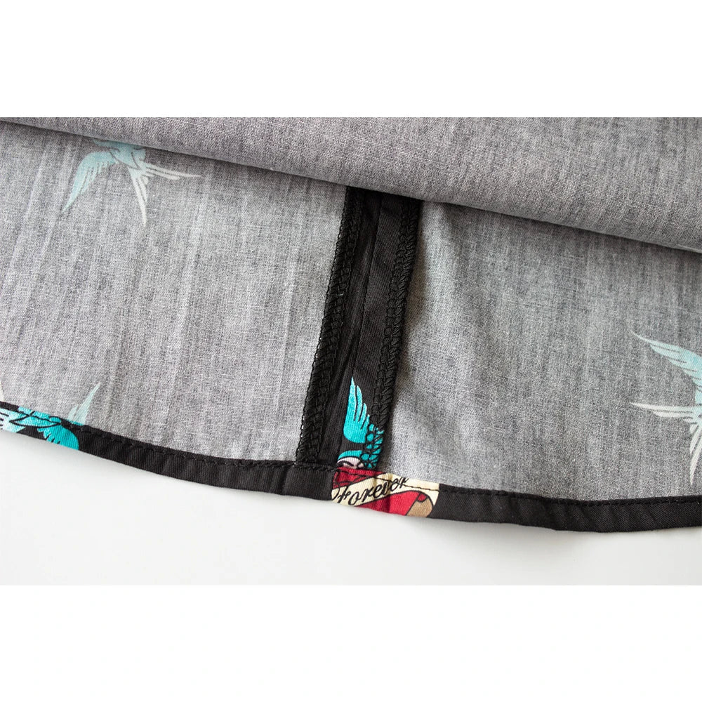 Katoenen rok met vogel- en liefdesprint en strik