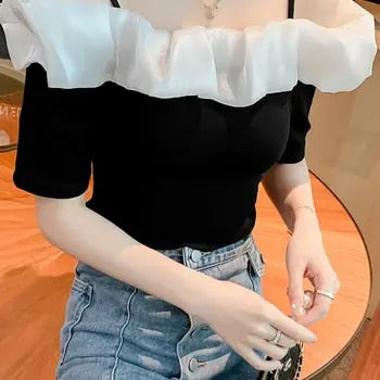 Off the shoulder met mouwen met ruches