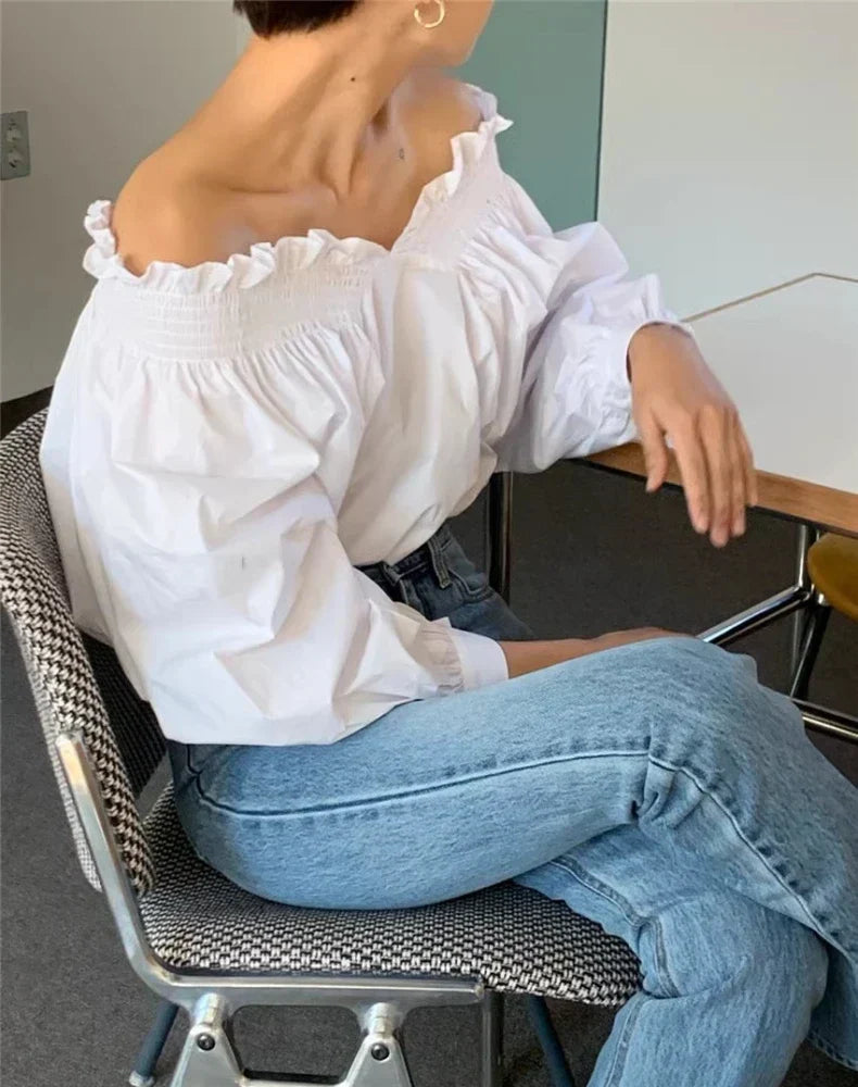 Blouse met lange mouwen en sexy off-the-shoulder design