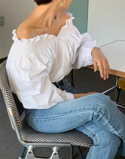 Blouse met lange mouwen en sexy off-the-shoulder design