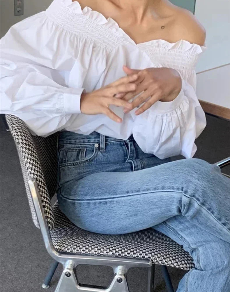 Blouse met lange mouwen en sexy off-the-shoulder design