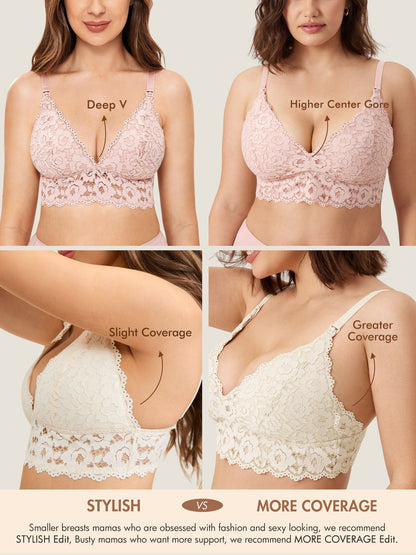 Voedingsbeha van kant met extra bedekking – bralette met diepe V-hals
