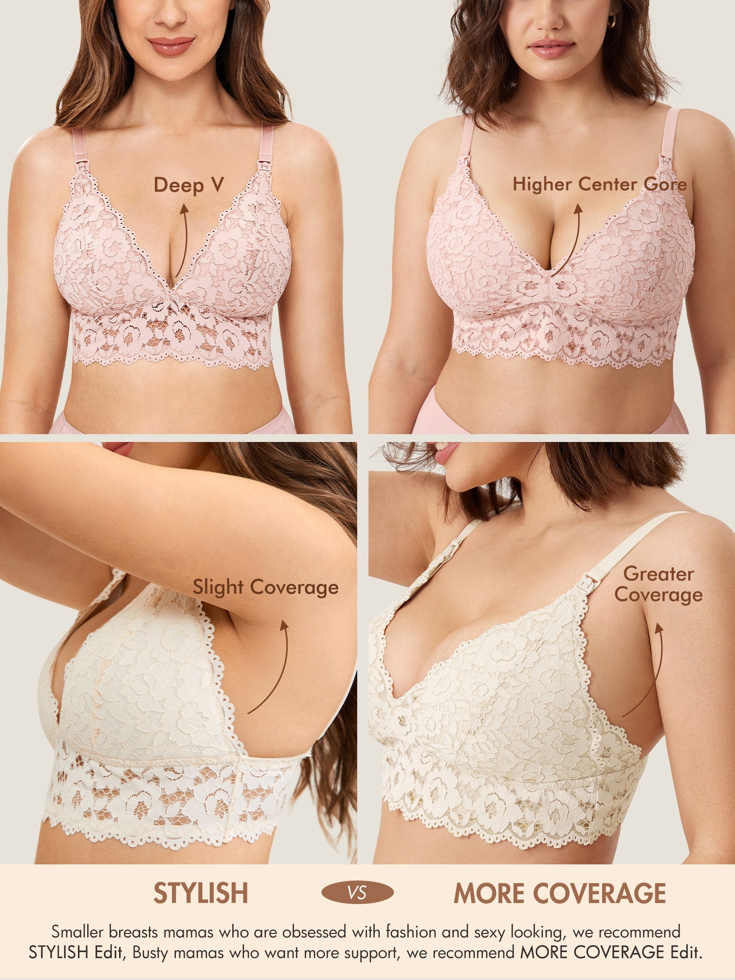 Voedingsbeha van kant met extra bedekking – bralette met diepe V-hals