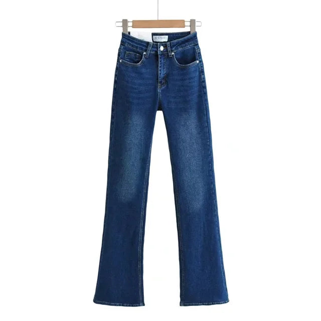 Stijlvolle jeans met hoge taille en hartvormig franje detail