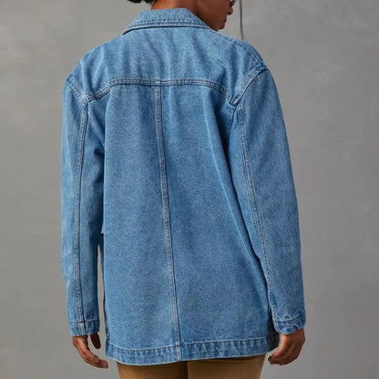 denim blazer met knoopzakken en losse pasvorm