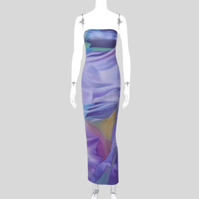 Strapless maxi-jurk met aquarelprint