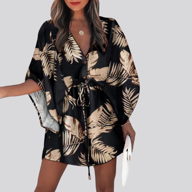 Giselle Boho overhemdjurk met V-hals en bloemenprint
