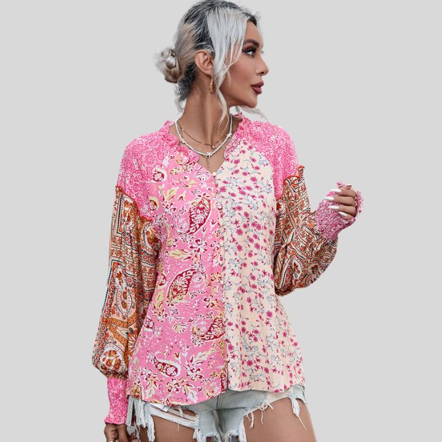 Boho blouse met pofmouwen