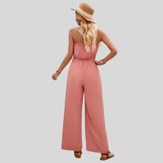 Off-the-shoulder jumpsuit met tailleband