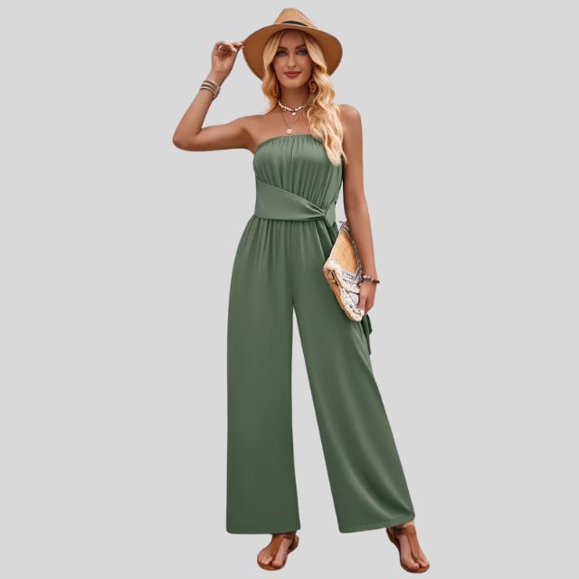 Off-the-shoulder jumpsuit met tailleband