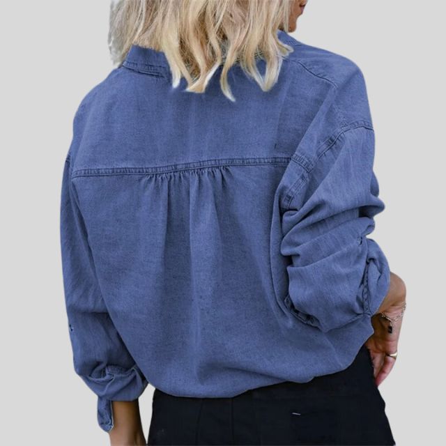 Denim blouse met stropdas aan de voorkant