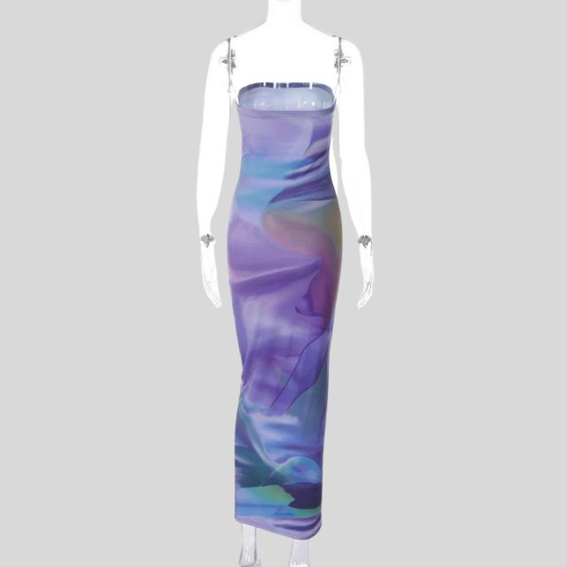 Strapless maxi-jurk met aquarelprint