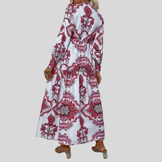 Maxi-jurk met paisleyprint en lange mouwen met knoopsluiting