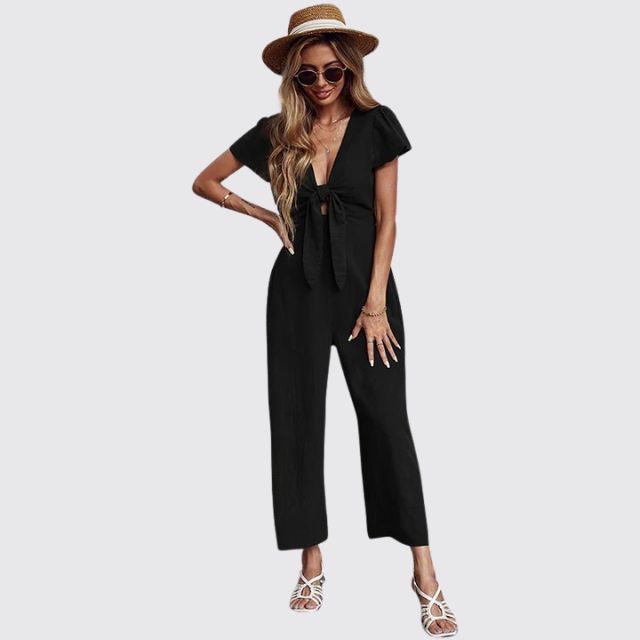 Casual jumpsuit met stropdas aan de voorkant